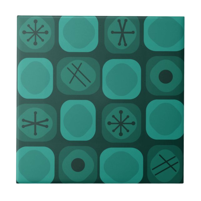 1950s Mod Art Soft Cubes Teal Ceramic Tile (Front)