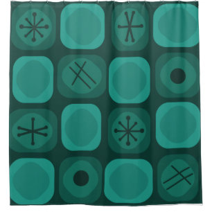 1950s Mod Art Soft Cubes Teal Shower Curtain