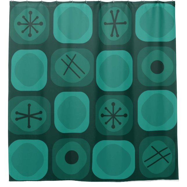 1950s Mod Art Soft Cubes Teal Shower Curtain (Front)