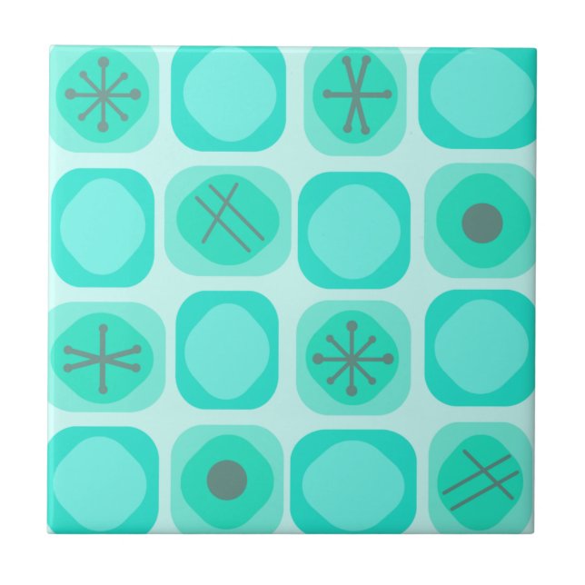 1950s Mod Art Soft Cubes Turquoise Ceramic Tile (Front)