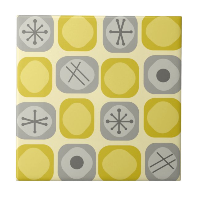 1950s Mod Art Soft Cubes Yellow Grey Ceramic Tile (Front)