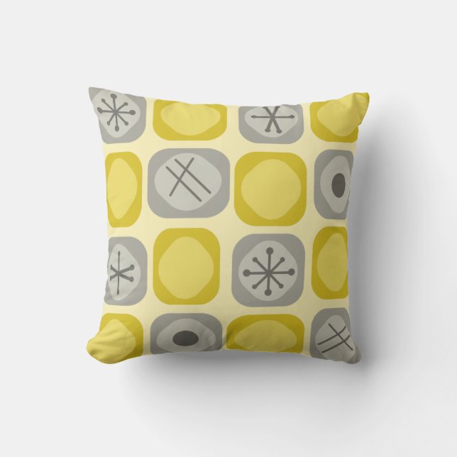1950s Mod Art Soft Cubes Yellow Grey Cushion (Front)