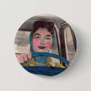 1950s Mum at the wheel 6 Cm Round Badge