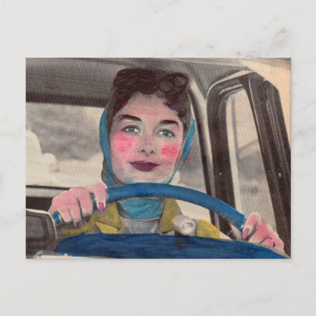 1950s Mum at the wheel Postcard (Front)