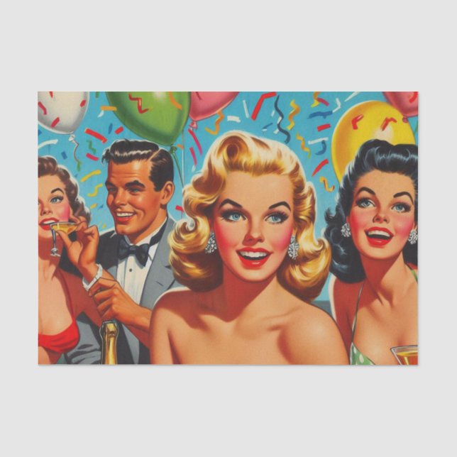 1950s Party Illustration Tissue Paper (Front)