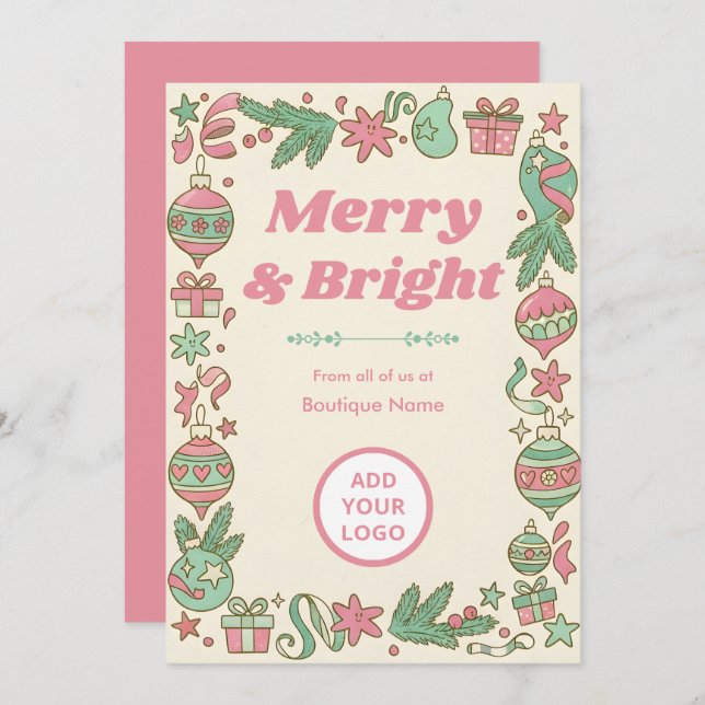 1950s Pastel Christmas | Boutique Bulk Greetings Holiday Card (Front/Back)