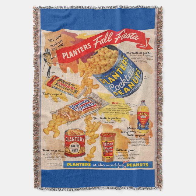 1950s Planter’s Peanuts ad Throw Blanket (Front Vertical)