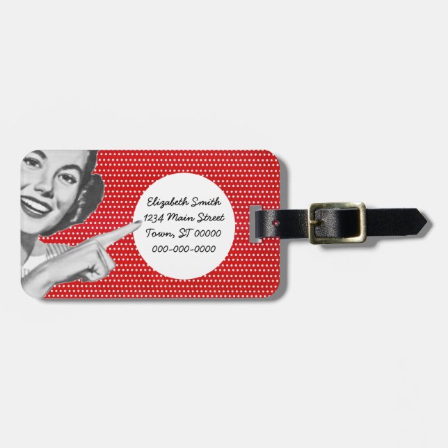 1950s Pointing Young Woman Luggage Tag (Front Horizontal)