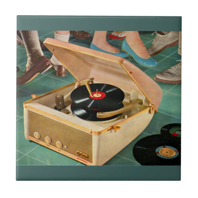 1950s portable record player ad ceramic tile (Front)