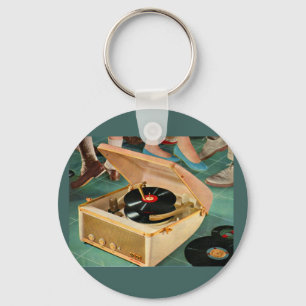 1950s portable record player ad key ring
