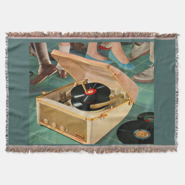 1950s portable record player ad throw blanket (Front)