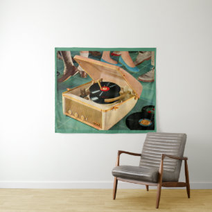 1950s portable record player advertising image tapestry