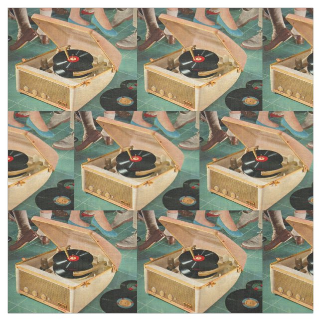 1950s portable record player novelty print fabric (Swatch)