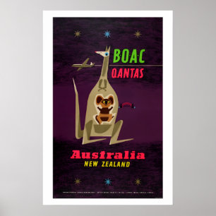 1950s Qantas Airlines Australia New Zealand Poster