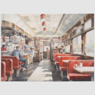 1950s Retro American Diner Watercolor Tissue Paper