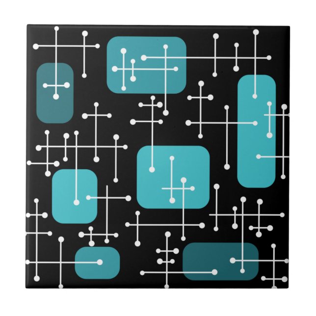 1950s Retro Art Crosshairs Black Teal Ceramic Tile (Front)