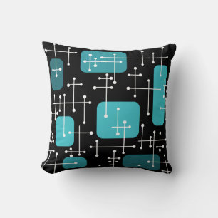 1950s Retro Art Crosshairs Black Teal Cushion