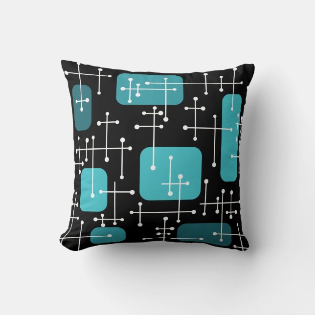 1950s Retro Art Crosshairs Black Teal Cushion (Front)