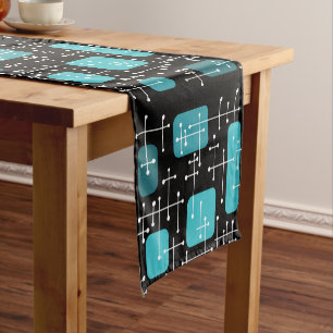 1950s Retro Art Crosshairs Black Teal Short Table Runner