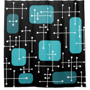 1950s Retro Art Crosshairs Black Teal Shower Curtain
