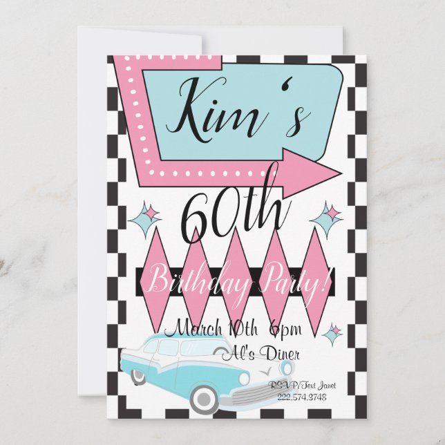 1950's Retro Birthday, Any Age, Invitation (Front)