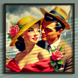 1950s Retro Couple Painting Poster