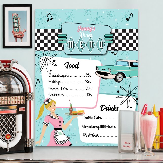 1950s Retro Diner Menu Poster (1950s Retro Diner Custom Menu poster)