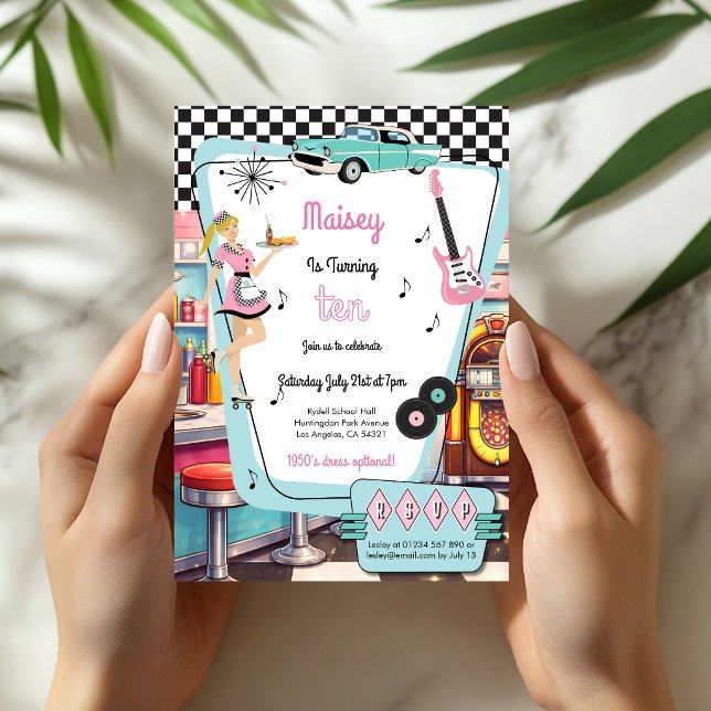 1950's Retro Diner Theme Party Invitation (1950s Retro Diner Theme Birthday Invitation)