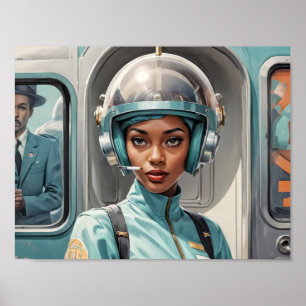 1950s Retro Futurism Black Woman in plexiglas helm Poster