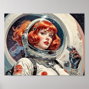 1950s Retro Futurism Comic - A red head astronaut  Poster