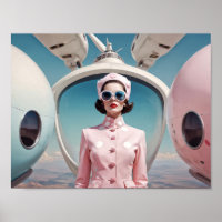 1950s Retro Futurism hostess woman in pink
