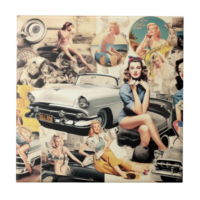 1950S Retro Girls Collage Ceramic Tile (Front)