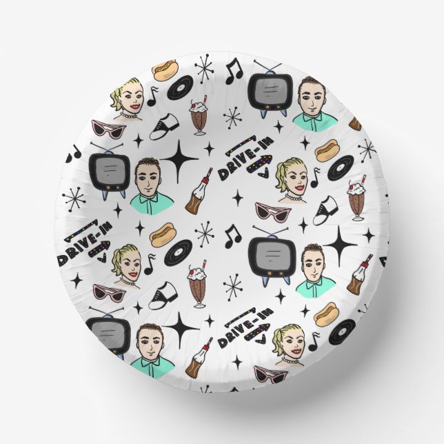 1950's Retro Graphics Nostalgic Birthday     Paper Plate (Front)