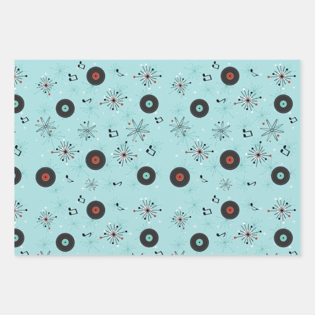 1950s Retro Music Records Wrapping Paper Sheet (Front)