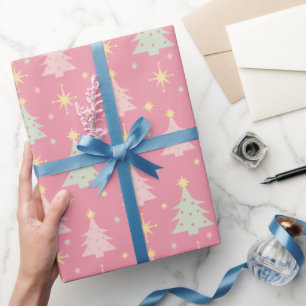 1950s Retro Pink and Green Christmas Wrapping Paper