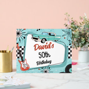 1950's Retro Red & Blue Birthday Party Acrylic Sign