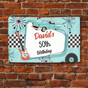1950's Retro Red & Blue Birthday Party  Banner