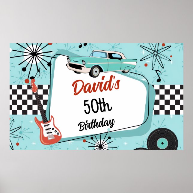 1950's Retro Red & Blue Birthday Party  Poster (Front)
