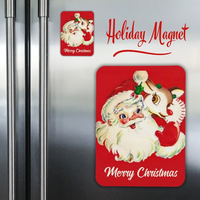 1950s Retro Santa and Rudolf Christmas Magnet (1950s Retro Santa and Rudolf Christmas Magnet)