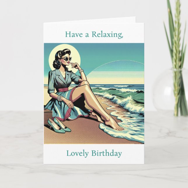 1950's Retro Woman | Enjoy the Summer | Birthday Card (Front)