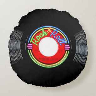 1950's Rock N Roll Record Round Cushion