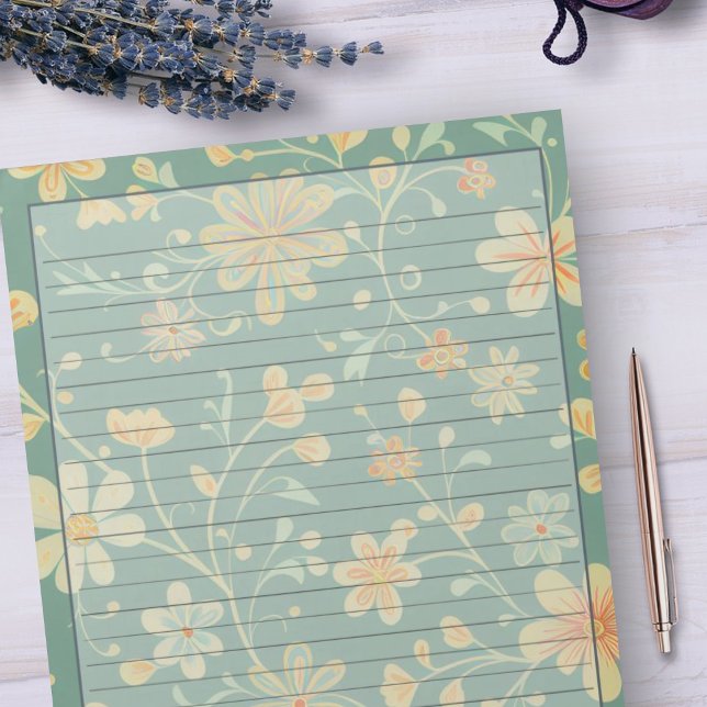 1950s Sage Green Retro Mid Century Floral Design Notepad (Creator Uploaded)