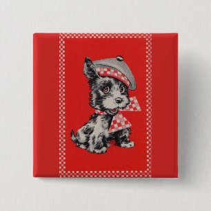 1950s Scottie dog in red 15 Cm Square Badge