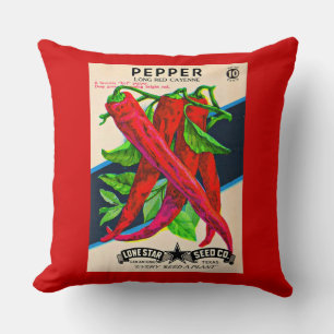 1950s seed packet cayenne pepper print cushion