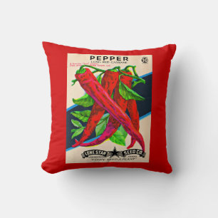 1950s seed packet cayenne pepper print cushion