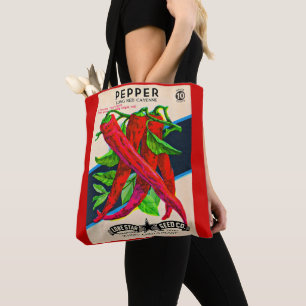 1950s seed packet cayenne pepper print tote bag
