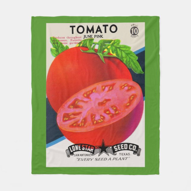  1950s seed packet tomato print fleece blanket (Front)