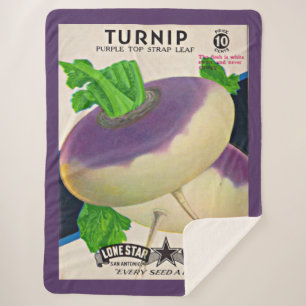 1950s seed packet turnips print sherpa blanket
