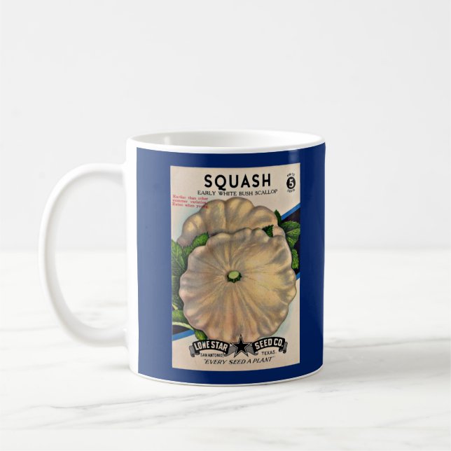1950s seed packet white squash print coffee mug (Left)