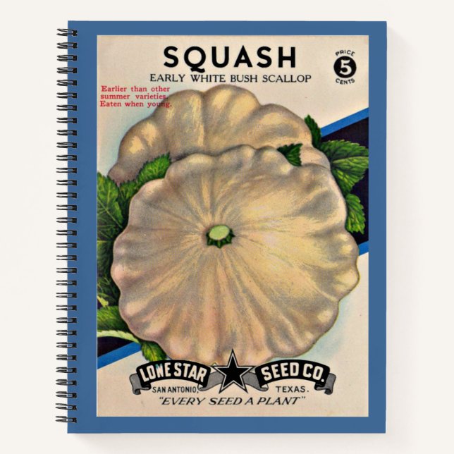 1950s seed packet white squash print notebook (Front)